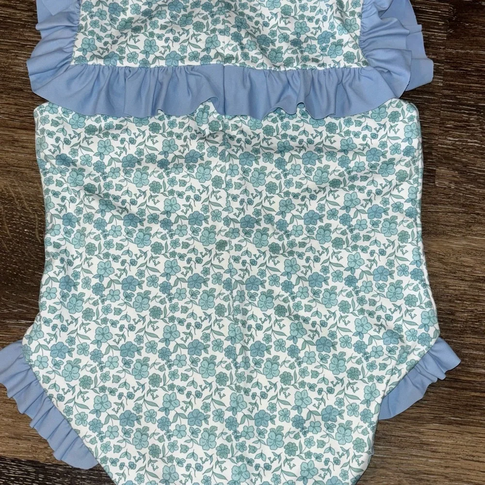 Boutique Baby Girls Blue Floral Ruffle One-Piece Swimsuit